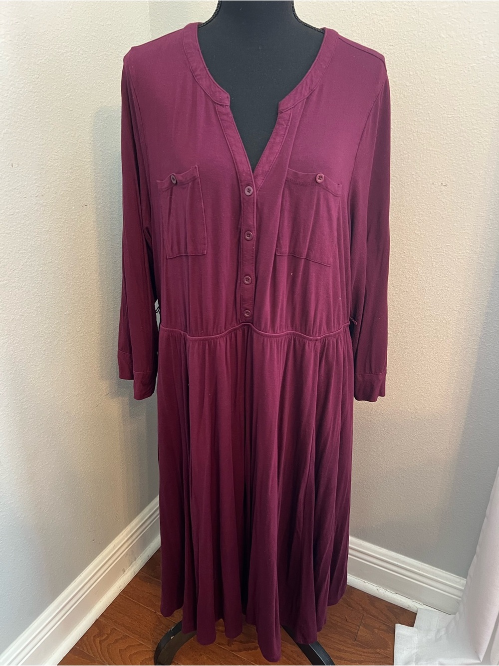 Torrid Burgundy Long Sleeve Button-Front Midi Dress Size 2 (18/20)